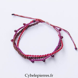 Bracelet “Trio Estival – Intensité Framboise” – micro macramé & grenat facetté