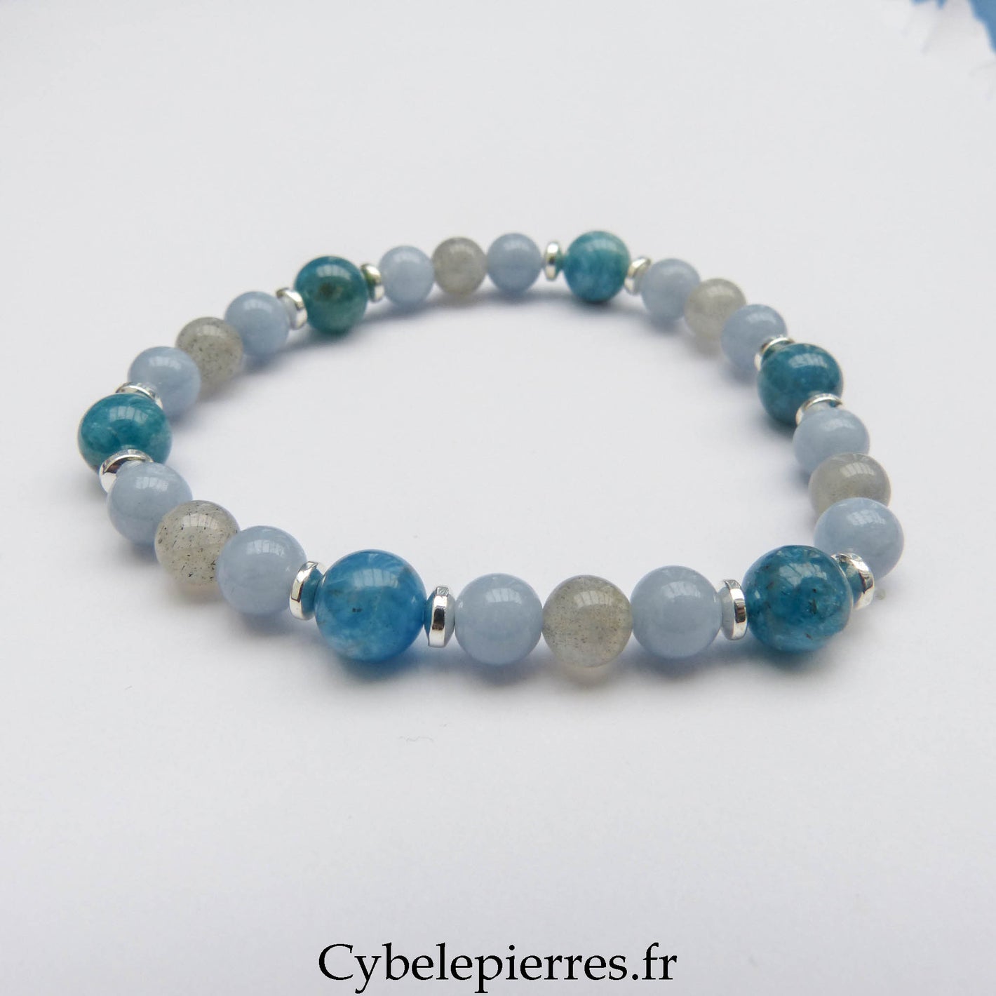 Bracelet Douce vérité :  Labradorite, Angélite et Apatite bleue (6 et 8mm) - 18cm