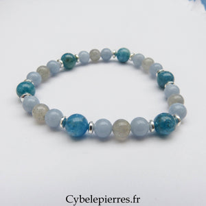 Bracelet Douce vérité :  Labradorite, Angélite et Apatite bleue (6 et 8mm) - 18cm