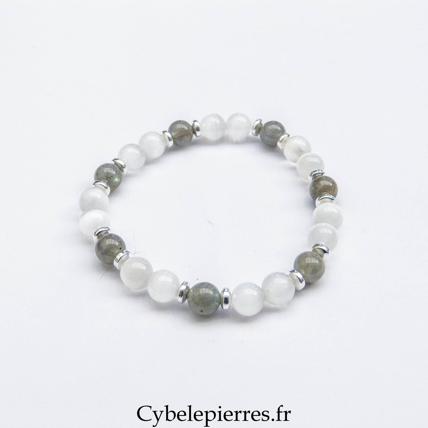 Bracelet "Ours Polaire" - Sélénite et labradorite (6mm) -17cm