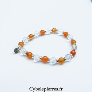 Bracelet Cristal de Roche & Cornaline (6 mm) – 17 cm | Vitalité & Clarté