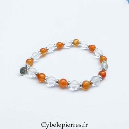 Bracelet Cristal de Roche & Cornaline (6 mm) – 17 cm | Vitalité & Clarté