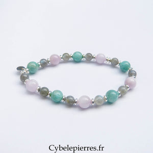 Bracelet Kunzite, Amazonite et Labradorite (6 et 8 mm) – 19 cm | Apaisement & Intuition
