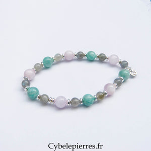 Bracelet Kunzite, Amazonite et Labradorite (6 et 8 mm) – 19 cm | Apaisement & Intuition