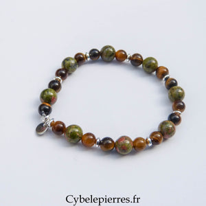 Bracelet Caprice - Unakite  et Oeil de tigre (6 et 8mm) - 18cm