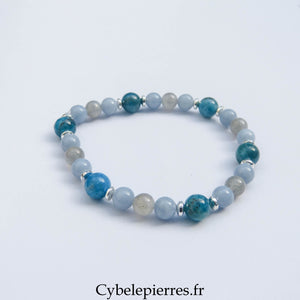Bracelet Douce vérité :  Labradorite, Angélite et Apatite bleue (6 et 8mm) - 18cm