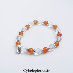 Bracelet Cristal de Roche & Cornaline (6 mm) – 17 cm | Vitalité & Clarté