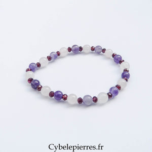 Bracelet Couple - Grenat, Quartz rose et Améthyste (3mm et 6mm) - 17cm