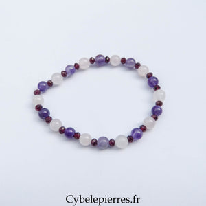 Bracelet Couple - Grenat, Quartz rose et Améthyste (3mm et 6mm) - 17cm