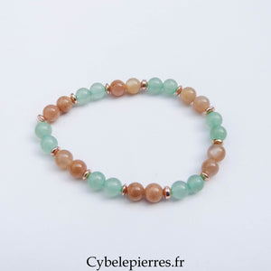 Bracelet Instinctif- Aventurine verte et Pierre de Soleil (6mm ) - 18cm