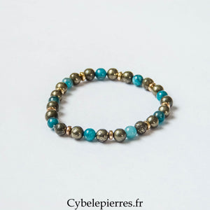 Bracelet Aubaine – Pyrite et Apatite Bleue (6 mm) – 18 cm | Clarté, Protection et Communication