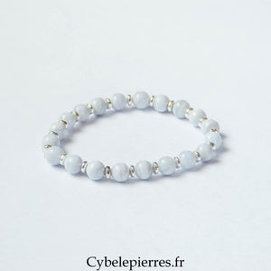 Bracelet Serein – Calcédoine Bleue (6 mm) – 17 cm | Calme, Réconfort et Communication