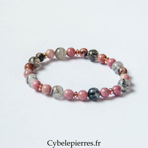 Bracelet Équilibre des Énergies – Quartz Tourmaline et Rhodonite (6 et 8 mm) – 18 cm | Protection, Sérénité et Confiance