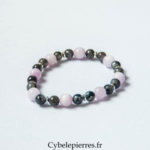 Bracelet Relaxant – Kunzite et Larvikite (6 et 8 mm) – 19 cm | Ancrage, Réconfort et Sérénité