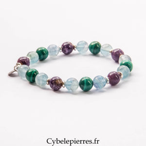 Bracelet Métamorphose – Malachite, Fluorine Bleue et Charoïte (8 mm) – 18 cm | Transformation, Sérénité et Confiance