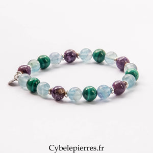 Bracelet Métamorphose – Malachite, Fluorine Bleue et Charoïte (8 mm) – 18 cm | Transformation, Sérénité et Confiance