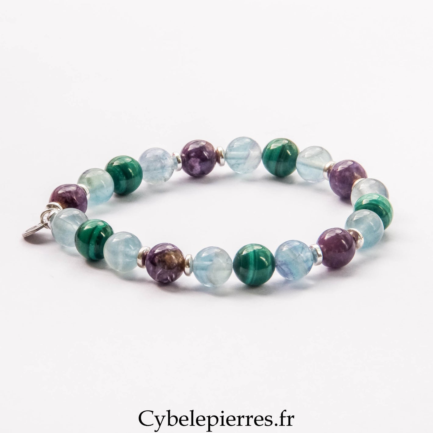 Bracelet Métamorphose – Malachite, Fluorine Bleue et Charoïte (8 mm) – 18 cm | Transformation, Sérénité et Confiance