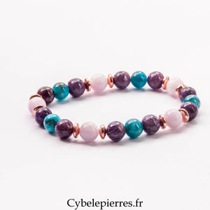 Bracelet Harmonie Céleste – Apatite Bleue, Charoïte et Kunzite (8 mm) – 18 cm | Sérénité, Confiance et Douceur
