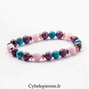 Bracelet Harmonie Céleste – Apatite Bleue, Charoïte et Kunzite (8 mm) – 18 cm | Sérénité, Confiance et Douceur