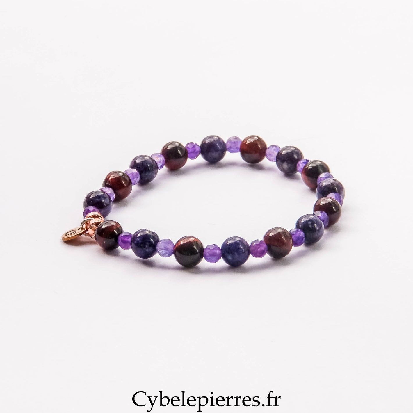 Bracelet Charoïte, Œil de Taureau et Améthyste Facettée (6 et 3 mm) – 17 cm | Protection, Sérénité et Vitalité