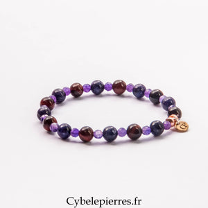 Bracelet Charoïte, Œil de Taureau et Améthyste Facettée (6 et 3 mm) – 17 cm | Protection, Sérénité et Vitalité