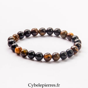 Bracelet Homme Bouclier – Œil de Tigre et Tourmaline (8mm) – 20 cm | Protection et Force