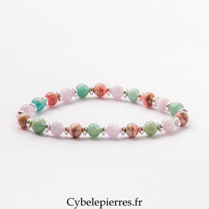 Bracelet Douceur du Cœur – Rhodochrosite, Amazonite et Kunzite (6 mm) – 17 cm | Tendresse, Apaisement et Compassion