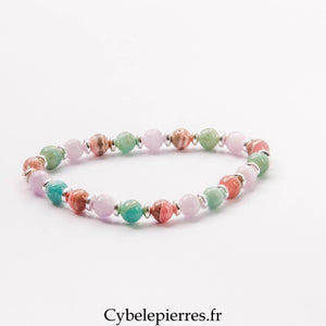 Bracelet Douceur du Cœur – Rhodochrosite, Amazonite et Kunzite (6 mm) – 17 cm | Tendresse, Apaisement et Compassion