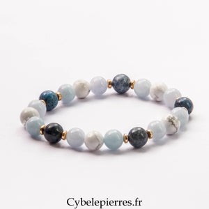Bracelet Aigue-Marine, Dumortierite et Howlite (8 mm) – 18 cm | Calme, Clarté et Sérénité