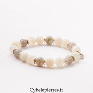 Bracelet Labradorite et Pierre de Lune Blanche (8 mm) – 18 cm | Protection, Intuition et Harmonie