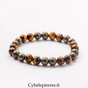 Bracelet Homme Arvernus – Pyrite & Œil de Tigre (8 mm) - 19cm | Force et Réussite