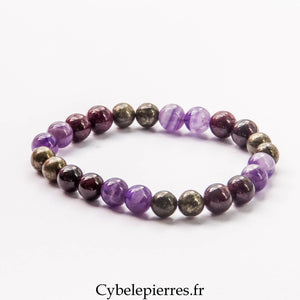 Bracelet Charme Améthyste, Pyrite et Grenat (8 mm) - 19 cm | Équilibre et Vitalité