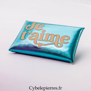 Pochette Bleue avec texte  (Format S : Taille 9cm x 6cm)