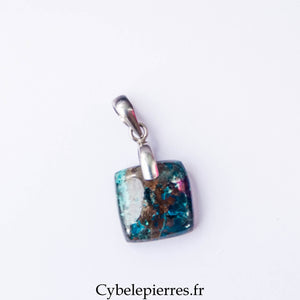 Pendentif Carré Chrysocolle – Apaisement et Créativité (Argent 0.925)