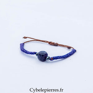 Bracelet Micro Macramé – Grenat Facetté (8 mm central) | Courage, Force et Confiance
