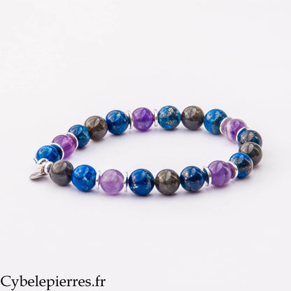 Bracelet Liberté - Améthyste, Lapis-Lazuli et Labradorite extra(8mm) - 18cm