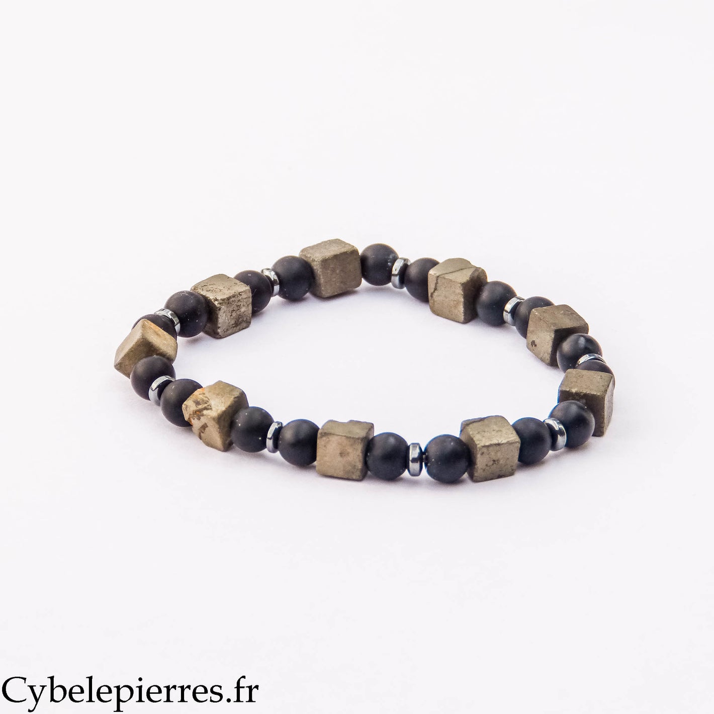 Bracelet Pouvoir intense - Pyrite carrée et Onyx mat (6mm) - 18m
