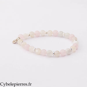 Bracelet Cérès – Quartz Rose et Pierre de Lune (6mm) – 18cm | Féminité et Intuition
