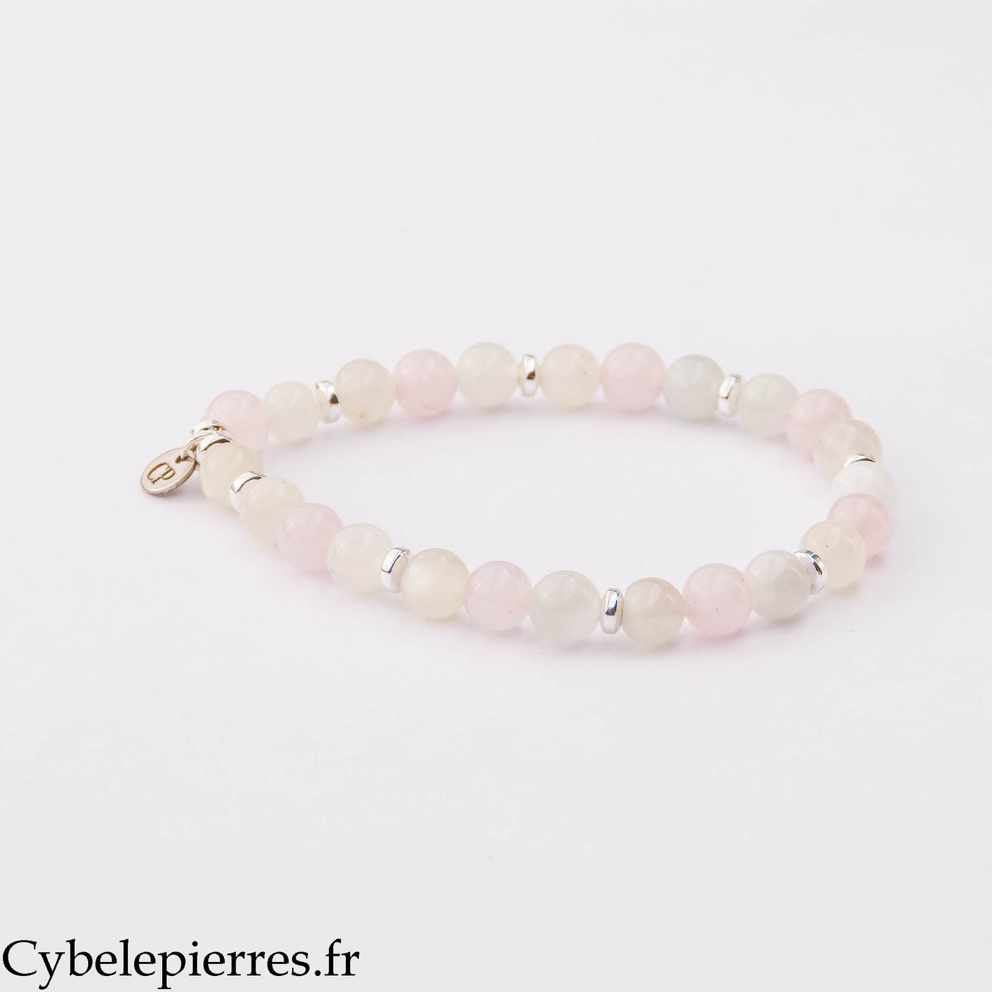 Bracelet Cérès – Quartz Rose et Pierre de Lune (6mm) – 18cm | Féminité et Intuition