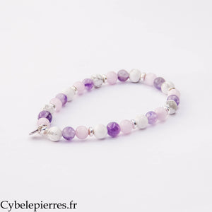 Bracelet améthyste, kunzite et Howlite 6mm - 19cm