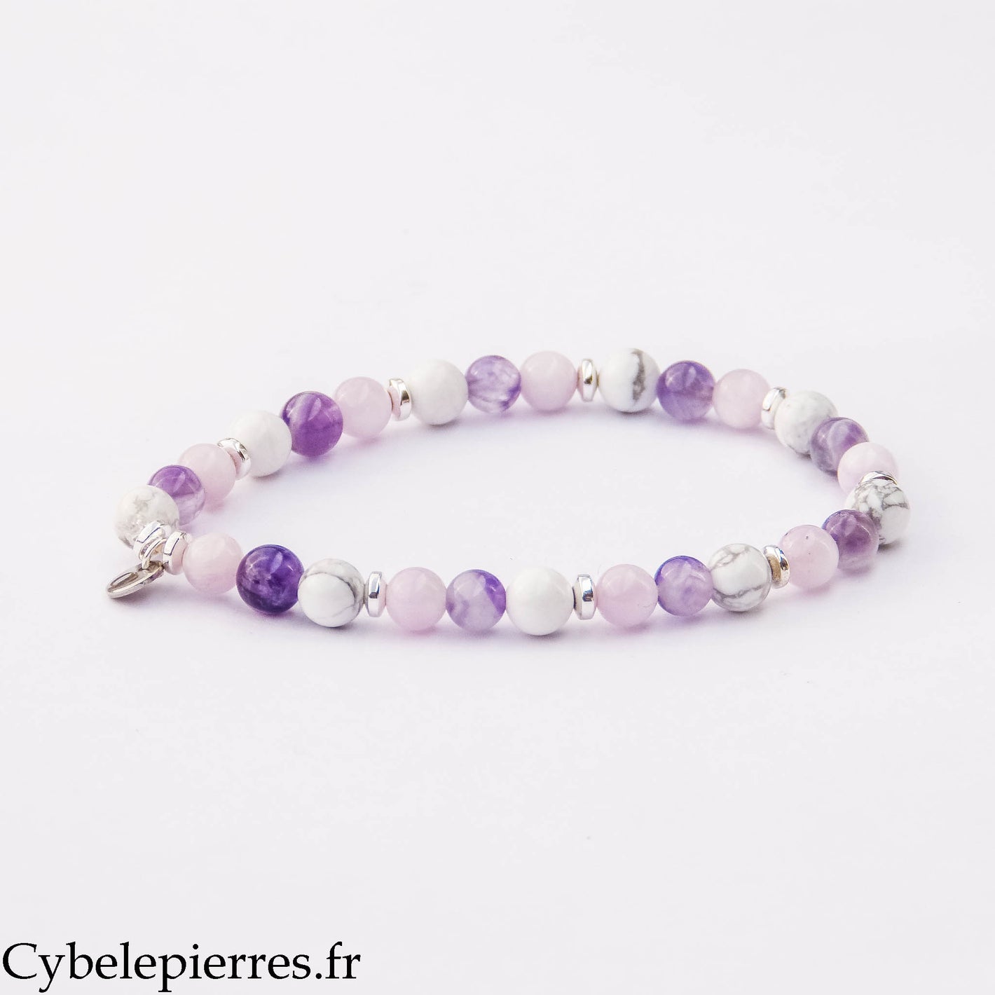 Bracelet améthyste, kunzite et Howlite 6mm - 19cm