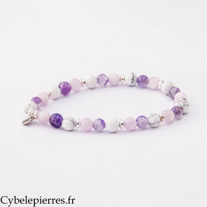 Bracelet améthyste, kunzite et Howlite 6mm - 19cm