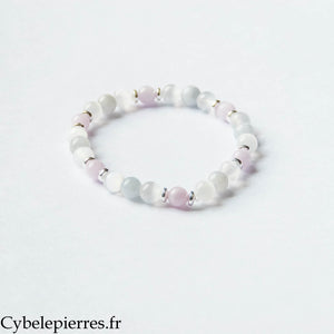 Bracelet Respiration – Calcite bleue, Sélénite et Kunzite (6 mm) – 17 cm | Apaisement et Clarté intérieure