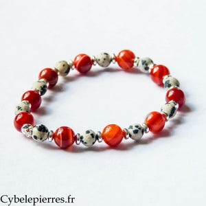 Bracelet Épanouissant – Cornaline et Jaspe Dalmatien (6 et 8 mm) – 18 cm | Joie, Élan et Ancrage