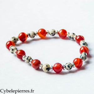 Bracelet Épanouissant – Cornaline et Jaspe Dalmatien (6 et 8 mm) – 18 cm | Joie, Élan et Ancrage