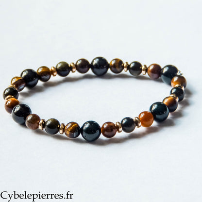Bracelet Mystère doré – Œil de tigre, Obsidienne dorée et Spinelle (6 et 8 mm) – 18 cm | Vigilance et Solidité intérieure