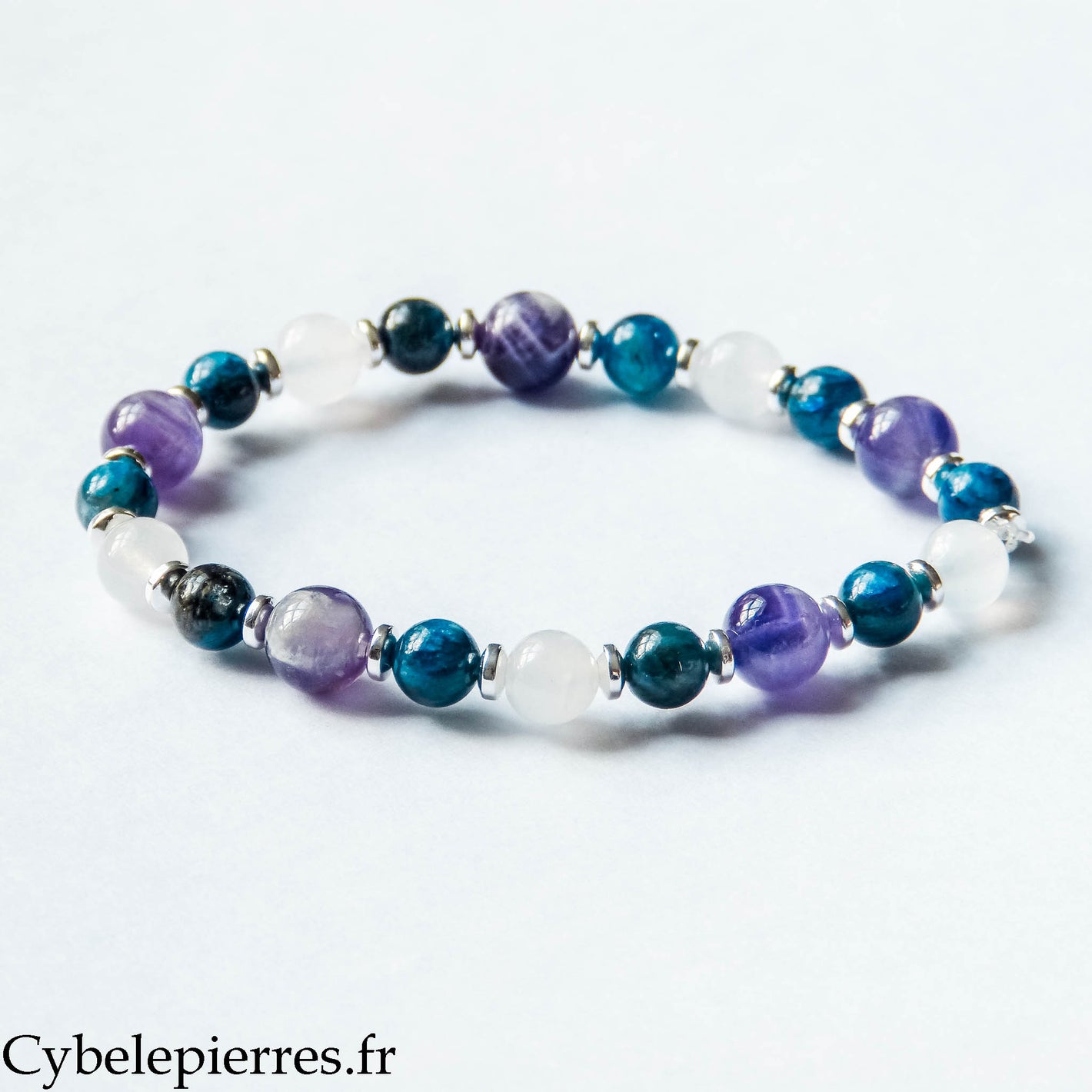 Bracelet Expérience – Cyanite, Labradorite blanche et Améthyste (6 et 8 mm) – 18 cm | Clarté et Équilibre