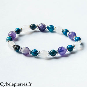 Bracelet Expérience – Cyanite, Labradorite blanche et Améthyste (6 et 8 mm) – 18 cm | Clarté et Équilibre