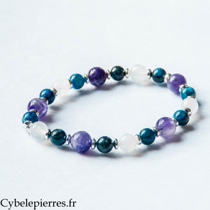 Bracelet Expérience – Cyanite, Labradorite blanche et Améthyste (6 et 8 mm) – 18 cm | Clarté et Équilibre