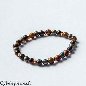 Bracelet Je vais y arriver / Projets – Œil de tigre et Pyrite (6 mm) – 18 cm | Motivation et Confiance